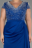 Robe De Soirée Grande Taille Longue Satin Bleu Saxe ABU4053
