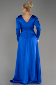 Robe De Fiançailles Grande Taille Satin Longue Bleu Saxe ABU3941