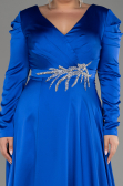 Robe De Fiançailles Grande Taille Satin Longue Bleu Saxe ABU3941