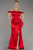 Robe De Soirée Grande Taille Longue Satin Rouge ABU4046