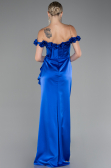Robe Queue de Poisson Longue Satin Bleu Saxe ABU4055