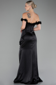 Robe Queue de Poisson Longue Satin Noir ABU4055