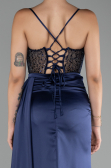 Robe de Soirée Longue Satin Bleu Marine ABU4090
