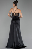 Robe de Soirée Longue Satin Noir ABU4090