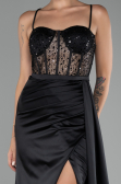 Robe de Soirée Longue Satin Noir ABU4090