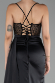 Robe de Soirée Longue Satin Noir ABU4090