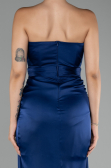 Robe de Soirée Longue Satin Bleu Marine ABU4071