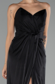 Robe de Soirée Longue Satin Noir ABU4071