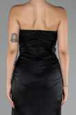 Robe de Soirée Longue Satin Noir ABU4071
