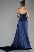 Robe de Soirée Longue Satin Bleu Marine ABU4093