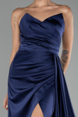 Robe de Soirée Longue Satin Bleu Marine ABU4093