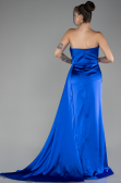 Robe de Soirée Longue Satin Bleu Saxe ABU4093