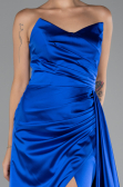 Robe de Soirée Longue Satin Bleu Saxe ABU4093