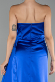 Robe de Soirée Longue Satin Bleu Saxe ABU4093