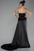 Robe de Soirée Longue Satin Noir ABU4093