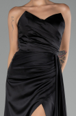 Robe de Soirée Longue Satin Noir ABU4093