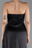 Robe de Soirée Longue Satin Noir ABU4093