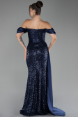 Robe de Soirée Longue Squameuse Bleu Marine ABU4085