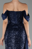 Robe de Soirée Longue Squameuse Bleu Marine ABU4085