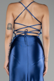 Robe de Soirée Longue Satin Indigo ABU2800