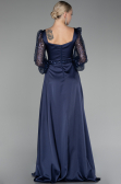 Robe de Soirée Longue Satin Bleu Marine ABU4121