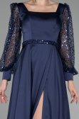 Robe de Soirée Longue Satin Bleu Marine ABU4121
