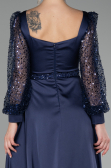 Robe de Soirée Longue Satin Bleu Marine ABU4121