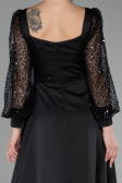 Robe de Soirée Longue Satin Noir ABU4121