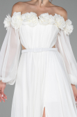 Robe de Soirée Longue Mousseline Blanc ABU4130