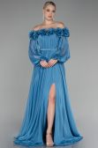 Robe de Soirée Longue Mousseline Indigo ABU4130