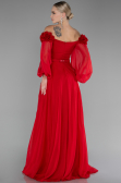 Robe de Soirée Longue Mousseline Rouge ABU4130