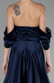 Robe de Soirée Longue Satin Bleu Marine ABU4132