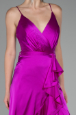 Robe de Soirée Devant Court Dos Long Satin Fushia ABO109