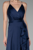 Robe de Soirée Devant Court Dos Long Satin Bleu Marine ABO109