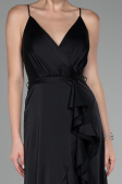 Robe de Soirée Devant Court Dos Long Satin Noir ABO109