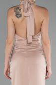 Robe de Soirée Longue Satin Beige ABU4109