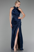 Robe de Soirée Grande Taille Longue Satin Bleu Marine ABU4110