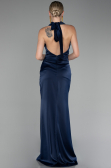 Robe de Soirée Grande Taille Longue Satin Bleu Marine ABU4110