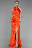 Robe de Soirée Grande Taille Longue Satin Orange ABU4110