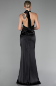 Robe de Soirée Grande Taille Longue Satin Noir ABU4110