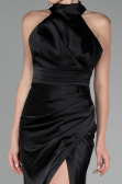 Robe de Soirée Grande Taille Longue Satin Noir ABU4110