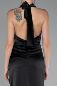 Robe de Soirée Grande Taille Longue Satin Noir ABU4110