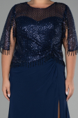 Robe de Soirée Grande Taille Longue Mousseline Bleu Marine ABU4075