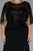 Robe de Soirée Grande Taille Longue Mousseline Noir ABU4075