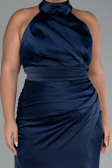 Robe de Soirée Grande Taille Longue Satin Bleu Marine ABU4110