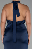 Robe de Soirée Grande Taille Longue Satin Bleu Marine ABU4110