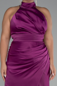 Robe de Soirée Grande Taille Longue Satin Prune ABU4110