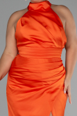 Robe de Soirée Grande Taille Longue Satin Orange ABU4110
