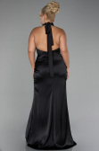 Robe de Soirée Grande Taille Longue Satin Noir ABU4110