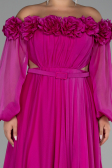 Robe de Soirée Grande Taille Longue Mousseline Fushia ABU4131